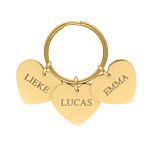 Hartjes sleutelhanger met namen goudkleurig